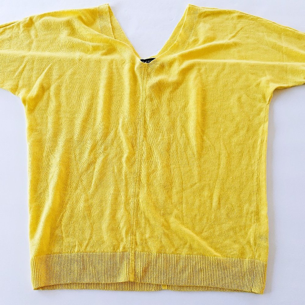 Talbots Linen Top Knit Yellow Short Sleeve Small New